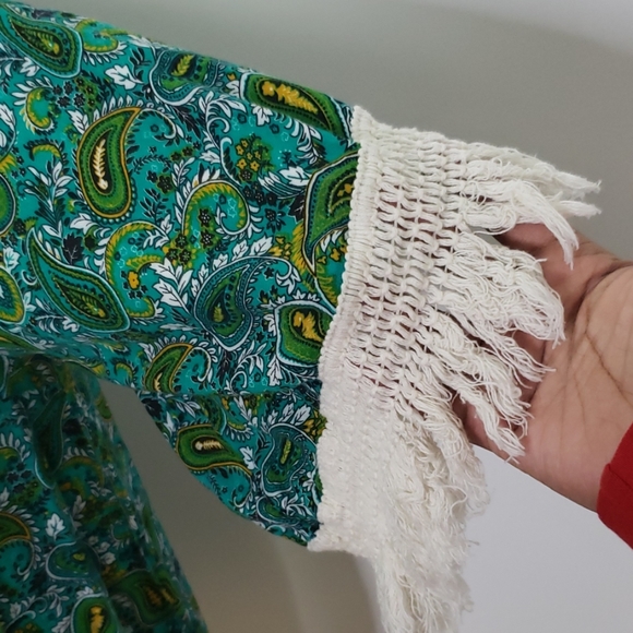 Umgee Green Paisley Tunic Fringe Dress, Size S - Picture 6 of 8
